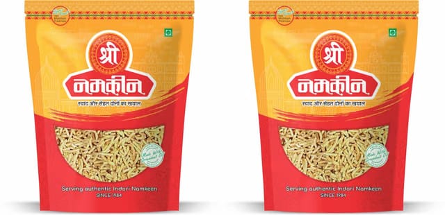 Shree Namkeen Ratlami Sev - Indore Special, Medium Spicy Crispy and Crunchy - Pack of 2, 400gm Each Bhujia Sev