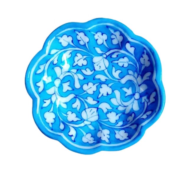 Jaipur Blue Pottery Decorative Lotus Shape Handmade Plate (15 cm x 15 cm x 3 cm)(PLATE-CF-P36)