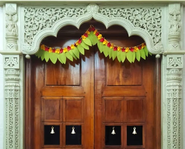 Toran, Premium Artificial Mango Leaves & Flowers Door Hanging for Pooja Room & Main Doors, 39 Inch Handmade