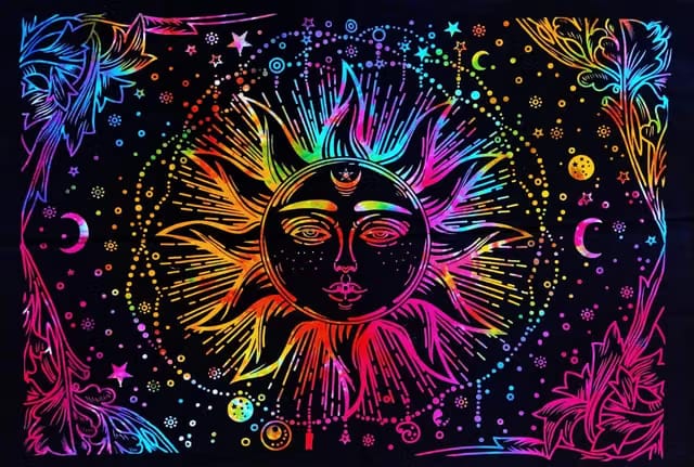 Psychedelic Multi Sun Moon Tie Dye Mandala Tapestry Hippie Hippy Celestial Wall Hanging Bohemian Tapestries