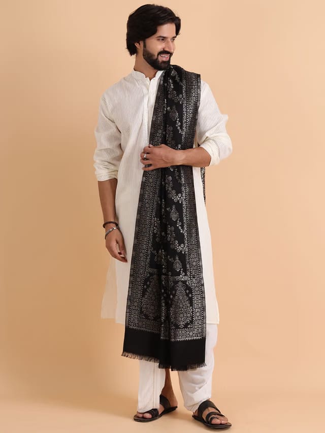 Tweedle Floral Woven Design Acrylic Kashmiri Shawl
