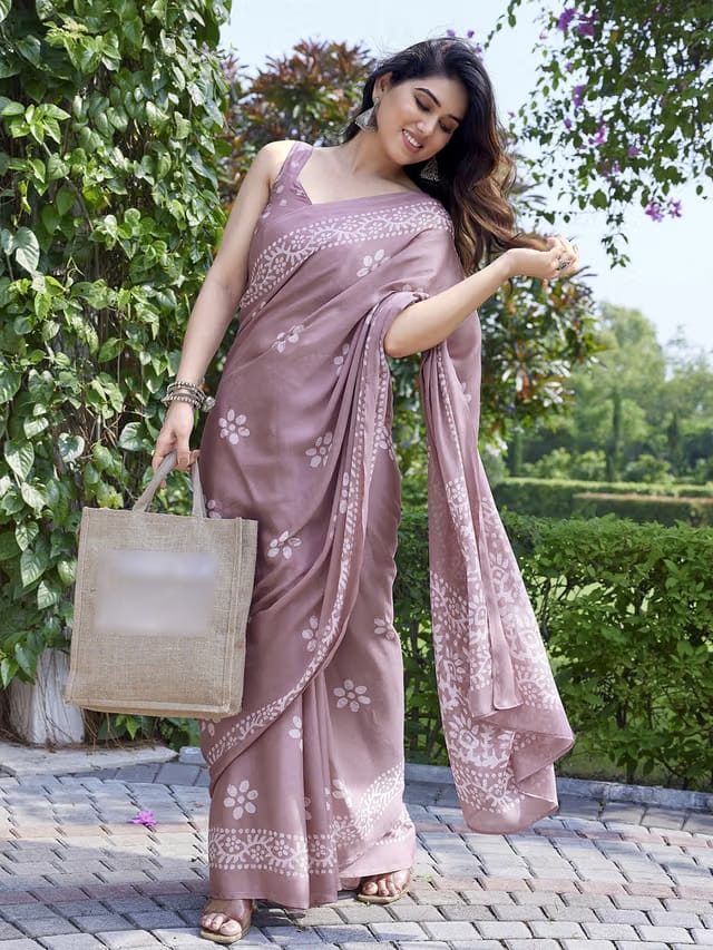 Floral Batik Dyed Chiffon Saree