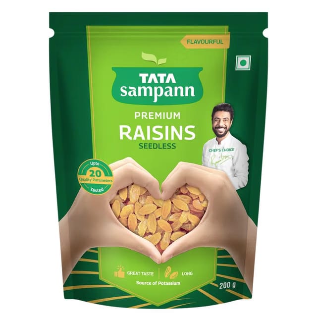 Tata Sampann Pure Raisins Seedless, Kishmish, 200g, Source Of Potassium, Premium Dry Fruits, Green Raisins