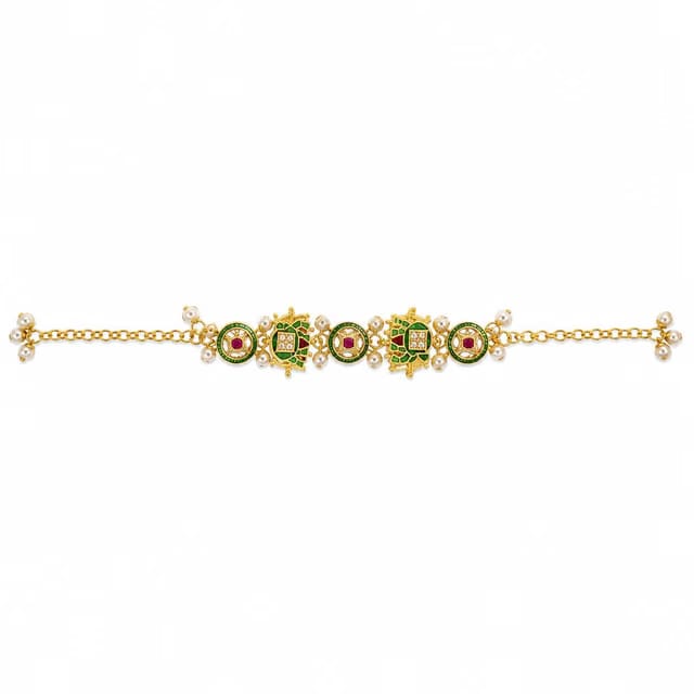 Traditional Green Meenakari Bracelet for Women & Girls, Gold Tone Multicolour Enamel Charm Bracelet with Stone &