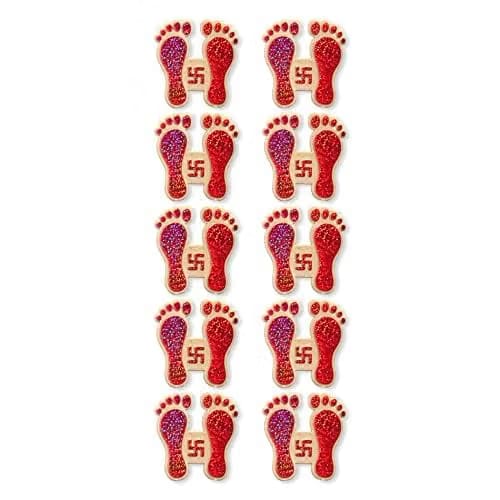 Home Genie Plastic Laxmi Feet/Charan Paduka Stickers for Home,Office and Temple Entrance