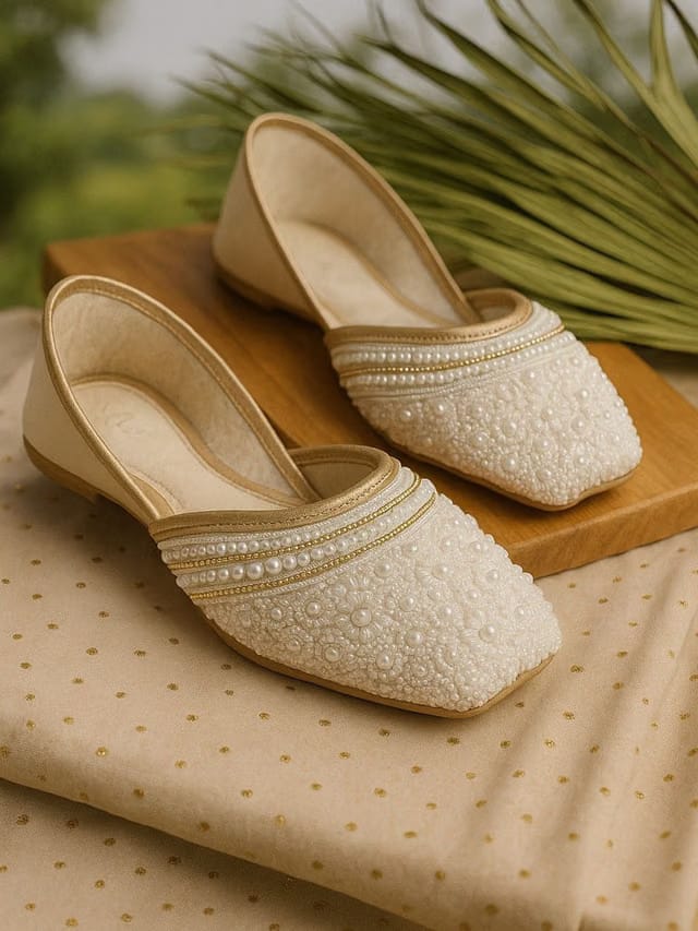 Women Embellished Square Toe Ethnic Leather Mojaris
