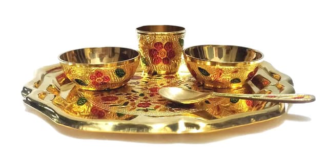 Achleshwar Brass Laddu Gopal Bhog Set, 5-Piece Pooja Thali with Plate, Bowl, Glass and Spoon