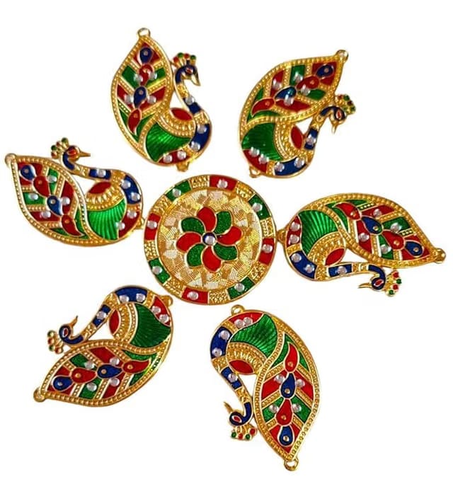 Metal Peacock Rangoli for Floor/Wall/Table-Rearrangeable Handcrafted Decorative Rangoli for Diwali