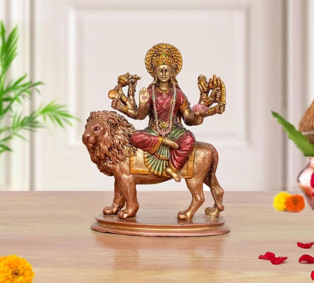 Dattatreya Resin Durga Maa with Lion Idol Hindu Goddess Sherawali MATA Murti MATA Rani Statue Figurine for Home Temple