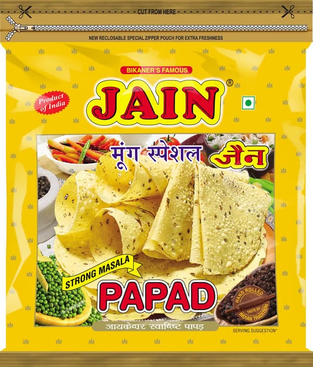 JAIN Papad Moong Dal Special Strong Masala, 400g, 10 Inch, Handmade