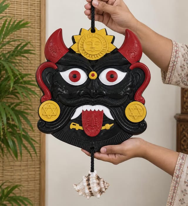 Wanotta Nazar Battu for Home Entrance- 10 Inch Hand Painted, Kirti Mukha for Door, Drishti Bommai Gombe