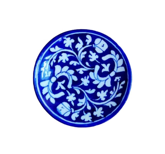 Potterywalaz Jaipur Blue Pottery Kripal-Singh Decorative Wall Hanging Handmade Plate (12 cm x 12 cm x 3 cm) (Blue)
