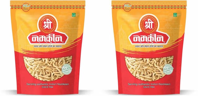 Shree Namkeen Lahsun Sev - Indore Special, Garlic Flavor Namkeen - Pack of 2, 400gm each Namkeen