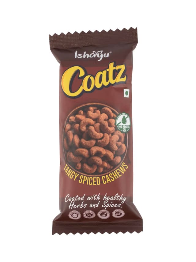 Ishayu|Coatz – Tangy spiced cashews – Tasty & Crunchy high Protein Snack – Coated with healthy herbs and spices for