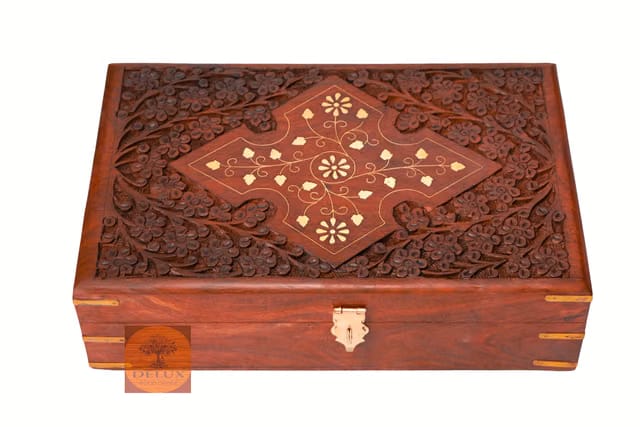 Handcrafted Wooden Jewellery Box for Women Jewel Organizer Hand Carved Carvings Gift Items, 12 * 8 Inches