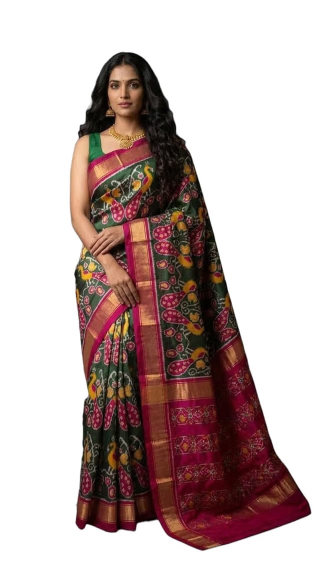 RAJMALA Women's Luxurious Pochampalli Designer Ikkat Printed Dolla Silk Saree with Blouse Piece