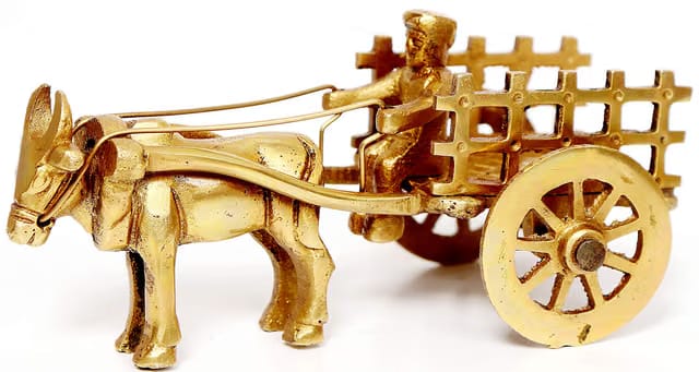 Brass Vintage Bullock Cart with Farmer – Decorative Showpiece for Home Decor, Office Shelf and Rustic Collectibles