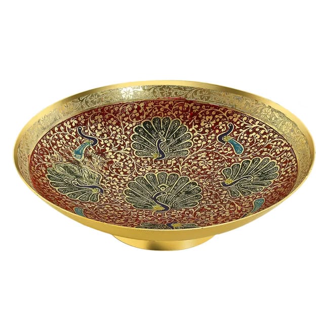 Metal Brass Hand Crafted Floral Fruit Bowl with Decorative Carving Work (Multicolor, 5 Inch)