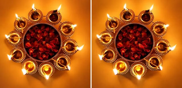 Miraya Gold Polish Diya Shape Flower Decorative Urli Bowl (Set of 2) for Home Handcrafted Bowl for Floating Flowers and