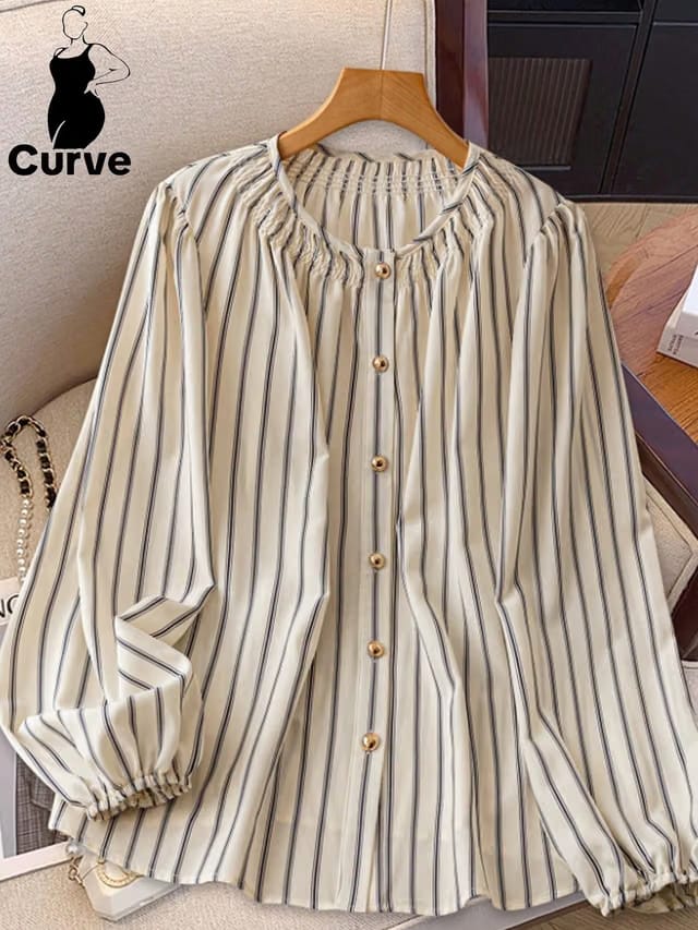 Women's Plus Size Gathered Placket Blouse