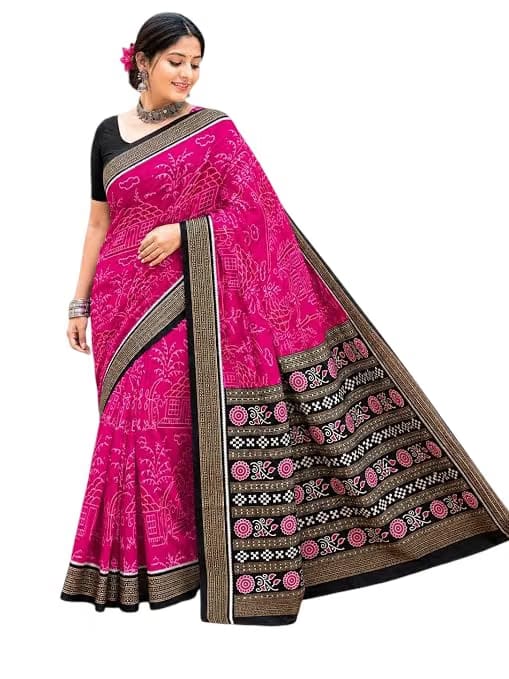 Women's Pure Cotton Sambalpuri Saree Without Blouse Piece