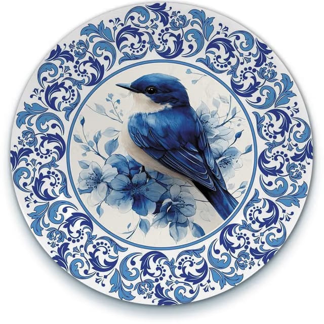 Decorative Blue Pottery Wall Plate Set of 3