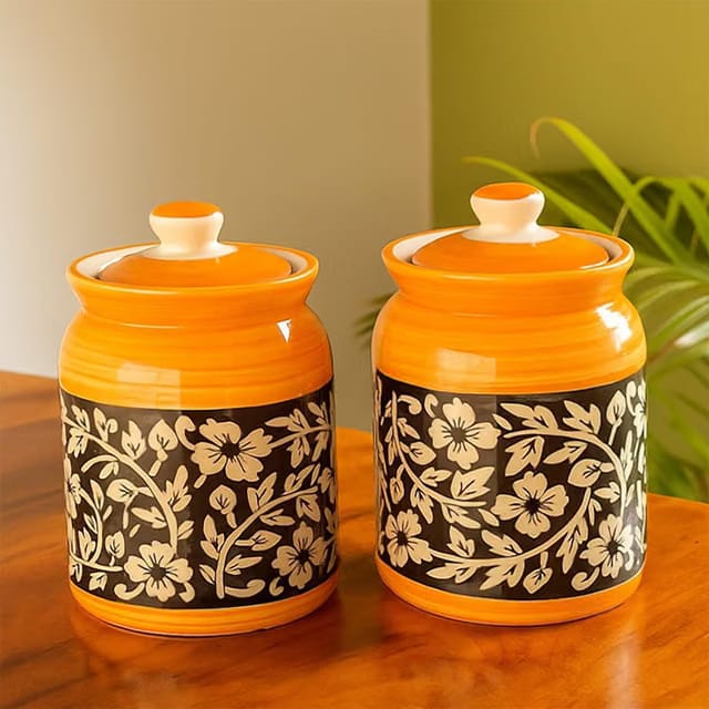 HandPainted Ceramic Salt Jars 1000 ML (Set of 2)