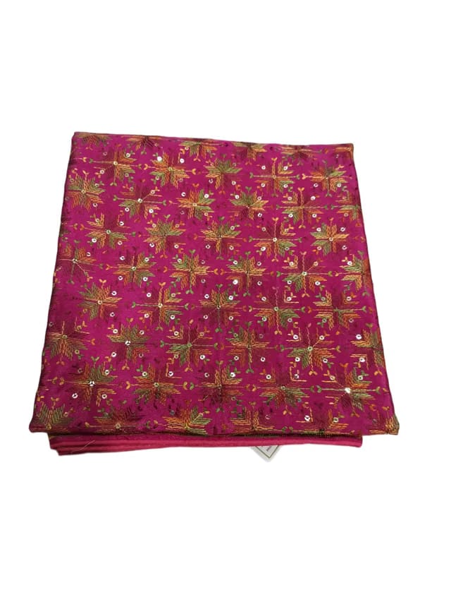 Handcrafted Phulkari Dupatta, Light Blue Chinon with Multicolour Embroidery, Traditional Starburst Pattern 2.50 metter