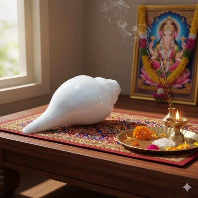 Divine Vamavrati Natural White Blowing Vishnu Shankh for Pooja