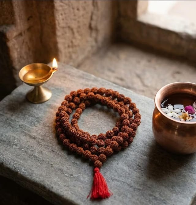 Original Rudraksha Mala (Brown, 7-8mm) with Certificate for Wearing and Japa Mala Kanthi Mala (5 Mukhi Mala