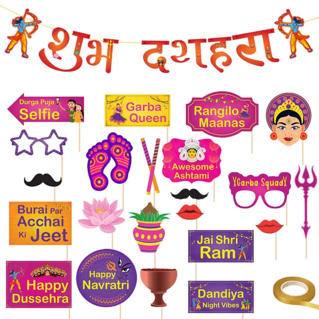 Party Propz Navratri Props for Photoshoot and Shubh Dussehra Banner