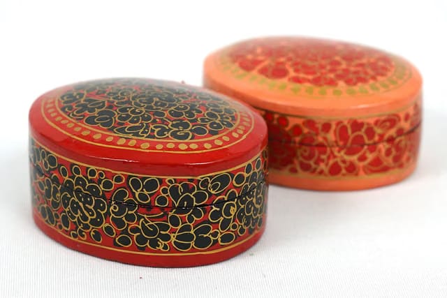 Festival Papier-mâché Gift Box (Oval) Set of 2 Made by Kashmiri Paper Mache Craft, Festival Gifts, Festival Gift Box