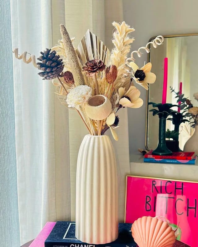 Bliss Hohm Ripped Ceramic Flower Vase for Home Decor and Gifting, Ribbed Decorative Vase for Living Room