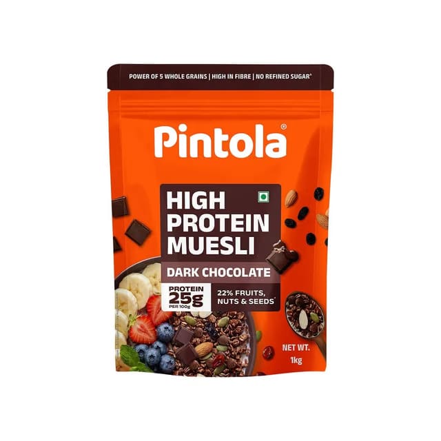 Pintola High Protein Muesli With Dark Chocolate and Cranberry 25g Protein, No Refined Sugar