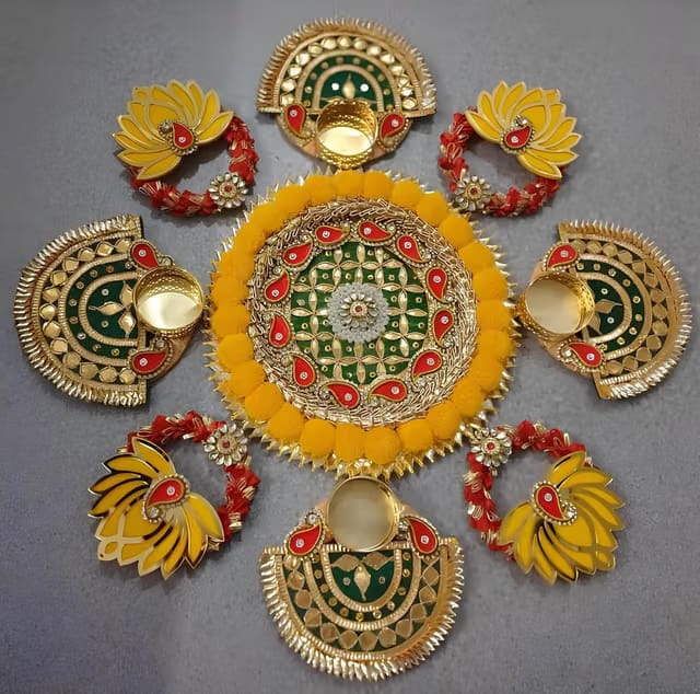 Handmade Themed Decorative Rangoli Set Tealight Holders – Perfect for Diwali, Weddings, and Festive Home Decor