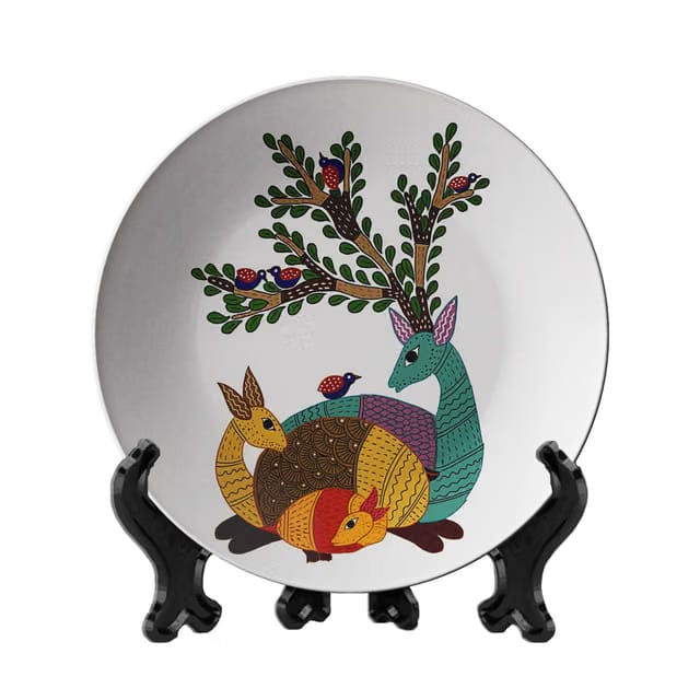 Gond Art Ceramic Wall Decoration Plate for Wall Decor