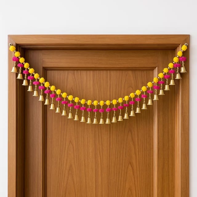 Handmade Pom Pom Bandhanwar for Main Door - Traditional Toran Bandarwal for Door, Temple & New Home