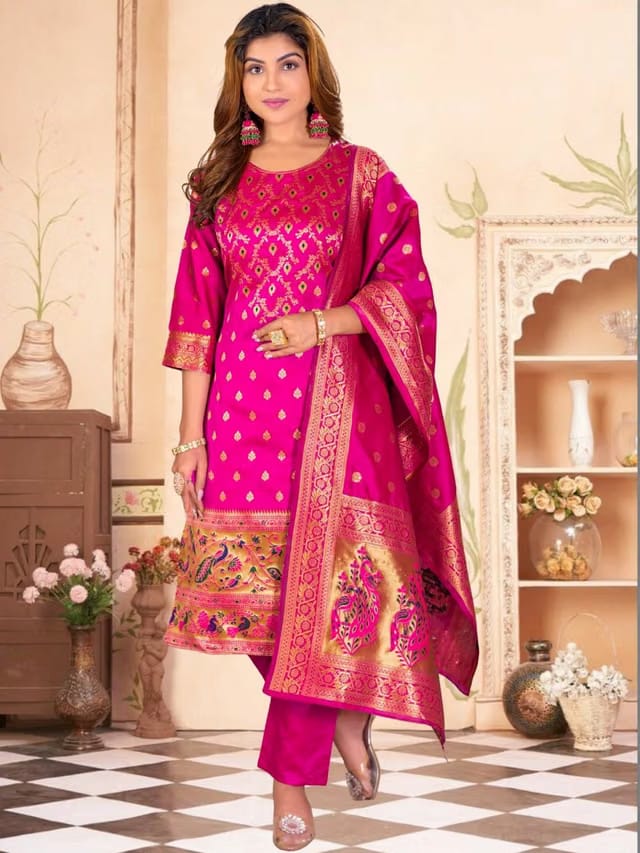 Regular Kurta with Trousers & With Dupatta