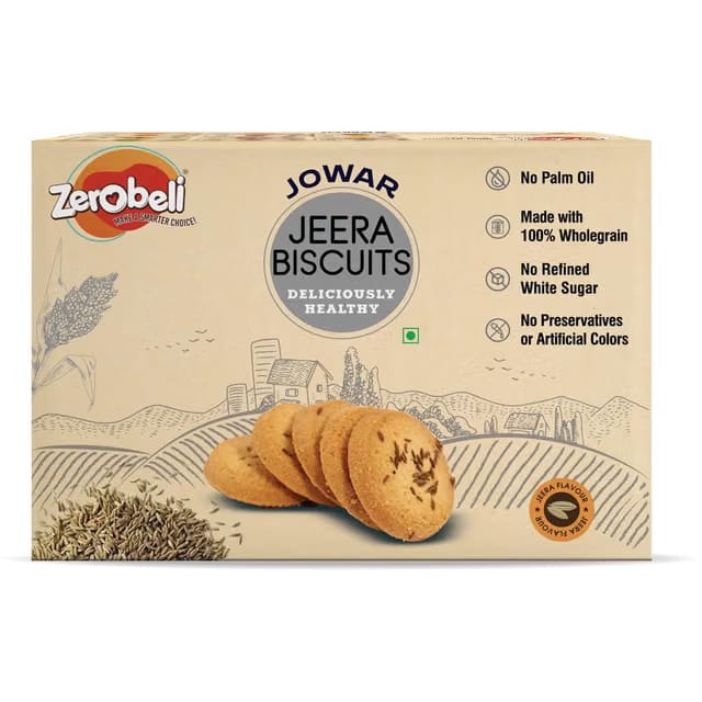 Zerobeli Jowar Jeera Biscuit 400g |Wholegrain Biscuit Without Palm Oil, Crispy & Crunchy