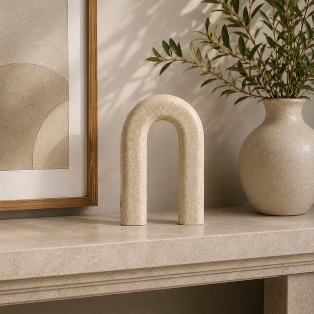 Kiyana Decor Marble Home Decor Arch, 6 Inch Natural Grey Marble Decorative Arch Sculpture