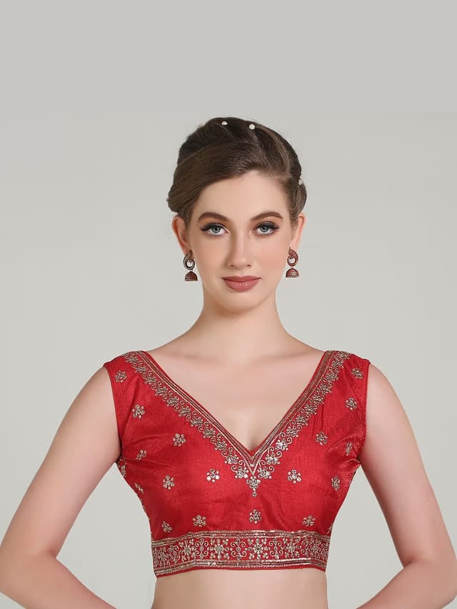 Silk Blend Embroidered Zari Saree Blouse
