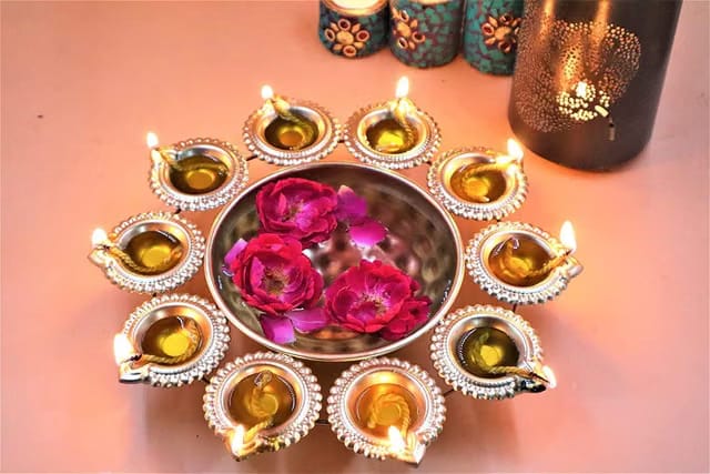 Naivete Golden Decorative Metal Diya Urli Bowl (12 inches)