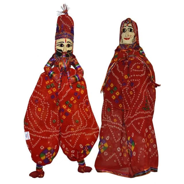 Handcrafted Wood Folk Puppets Pair|Kathputli|Rajasthani Dolls Art for Cultural Program & Home D�cor (Red)