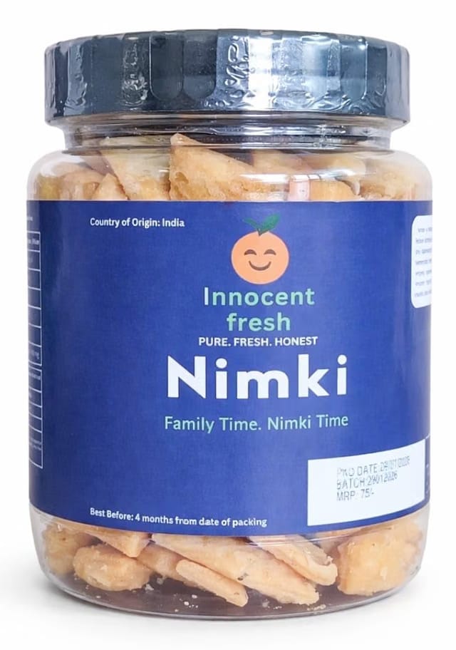 Innocent Fresh Nimki Traditional Indian Snack, Diamond Shaped Flaky Savory Crackers, 150 g Jar -Pack of 3Jar=