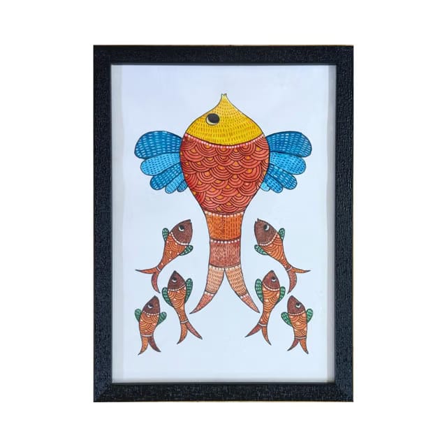 Hand Painted Gond Art Fish Painting