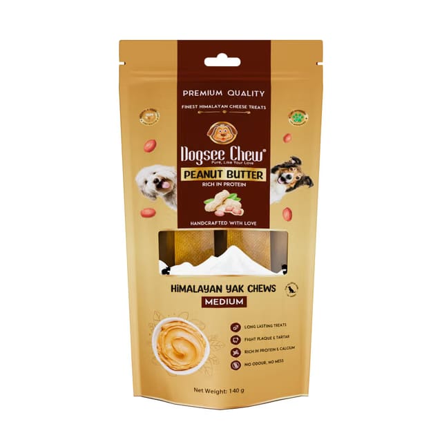 Dogsee Peanut Butter Flavor Himalayan Yak Cheese Dental Chews for Dogs 140g (Medium - 2 Chews)