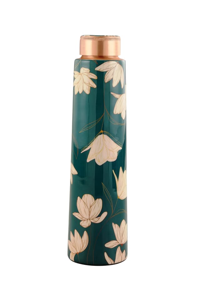 Design Decor Gallery Handmade Copper Water Bottle Red Meena Design Exact Handcrafted, 1 Liter, Clear