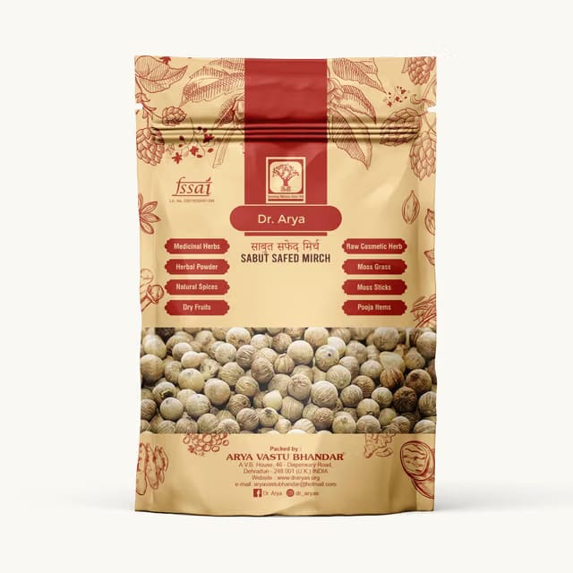 Dr. Arya's Safed Mirch Sabut 50gm Whole White Pepper Sabut Safed Mirch White Peppercorn No Artificial Colours or