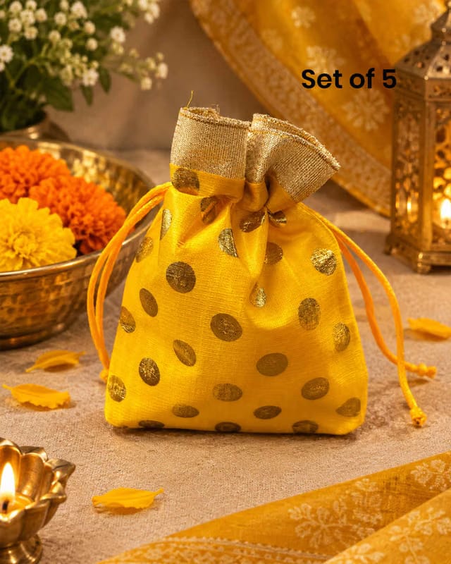Traditional Yellow Polka Dot Potli