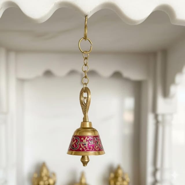 Pure Brass Hanging Bell with Chain for Temple Door & Home Décor